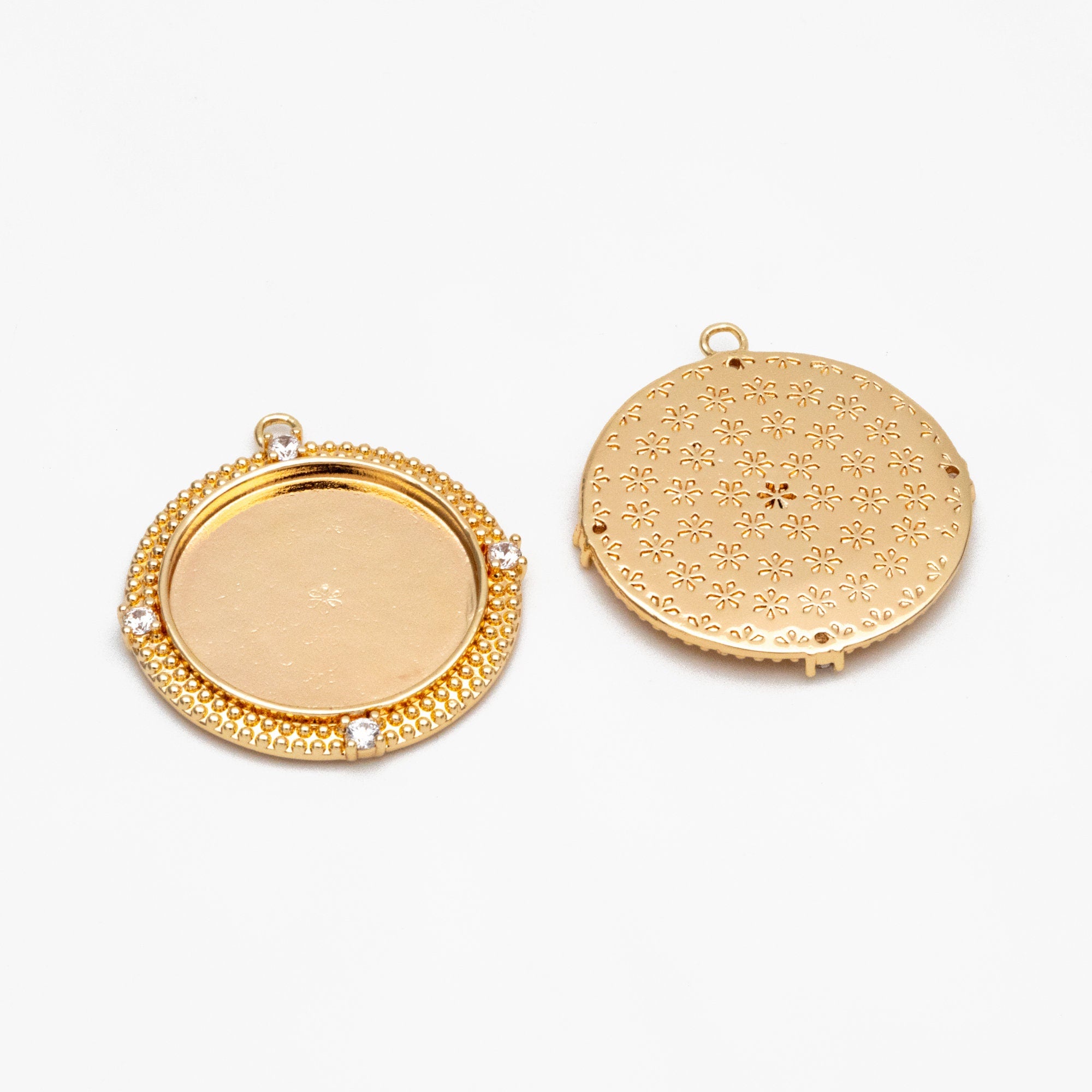 4pcs CZ Pave Gold Bezel Setting ,Blank Settings , inner 20mm, Gold plated Brass Cabochon Setting (GB-3429)